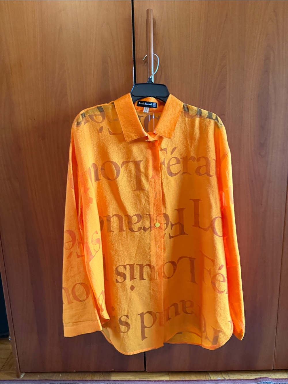 Louis Feraud Bright Orange Logo Print Button-Down Shirt